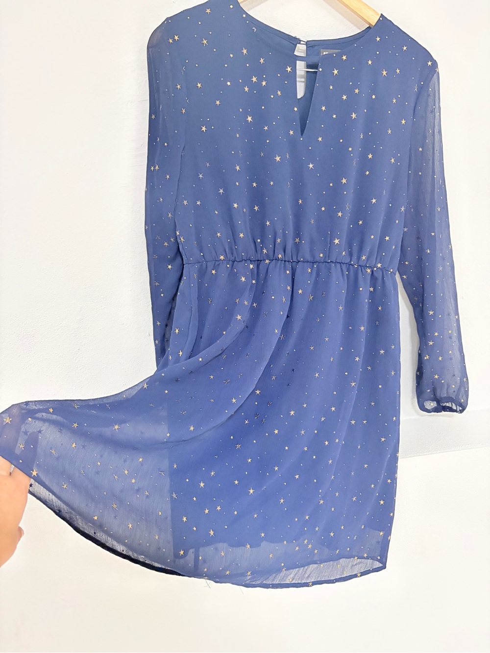 Allegra K Navy Gold Stars Whimsical Long Sleeve Dress Size M - Picture 3 of 4